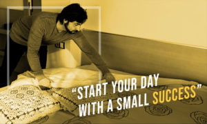 Person making bed. Start your day with a small success.